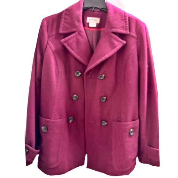 Vintage Wool Peacoat Burgundy Double Breasted Lined St. Johns Bay Women’s Sz XL - Picture 6 of 9